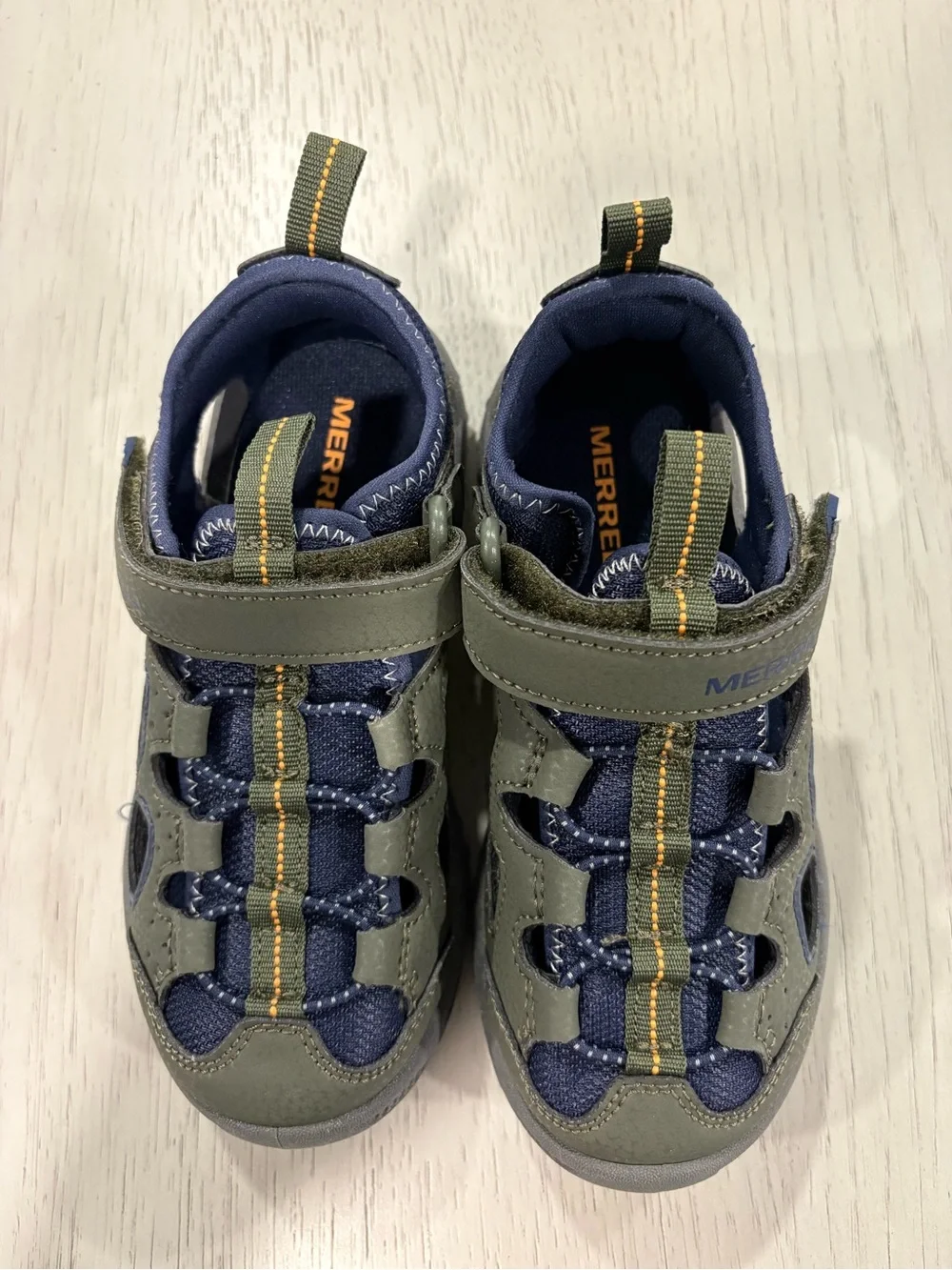 Merrell Kids Olive and Navy Hook-and-Loop Sport Sandals